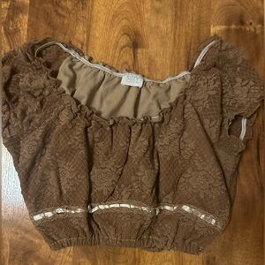 Vintage Lacy Brown Babydoll Milkmaid Top